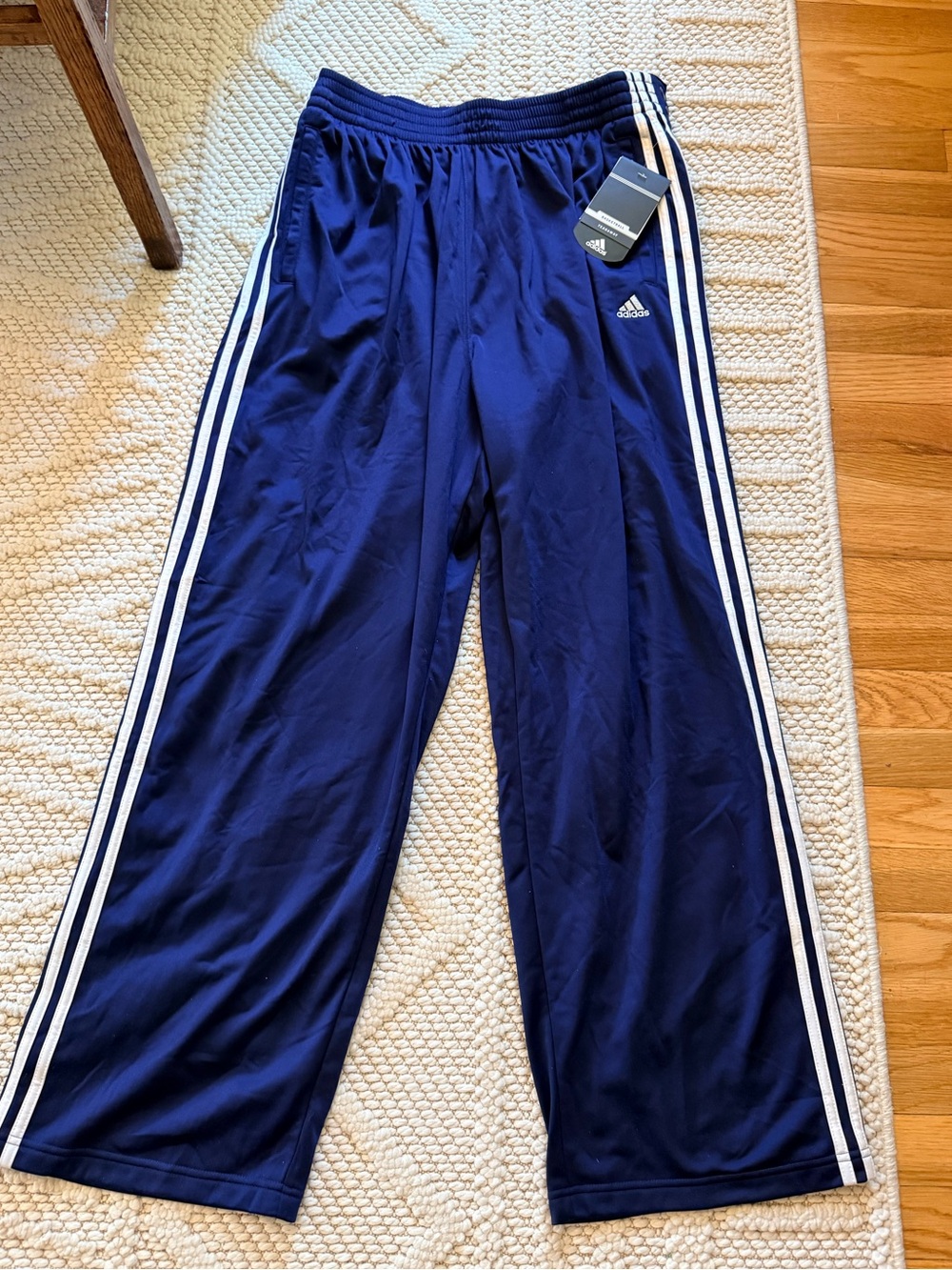 Adidas Navy Blue tear away basketball pants Three-Stripe Y2K